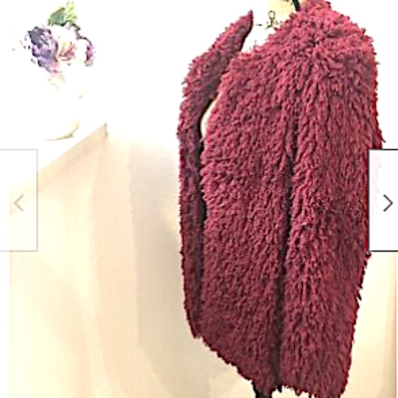 Fashion Nova Women's Shaggy Coat Fuzzy Burgundy XS - Picture 4 of 10